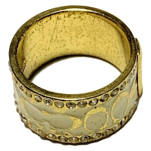 Auth COACH - Cream Gold Clear Hardware Rhinestones Ring #7 1/2 - Picture 4 of 5